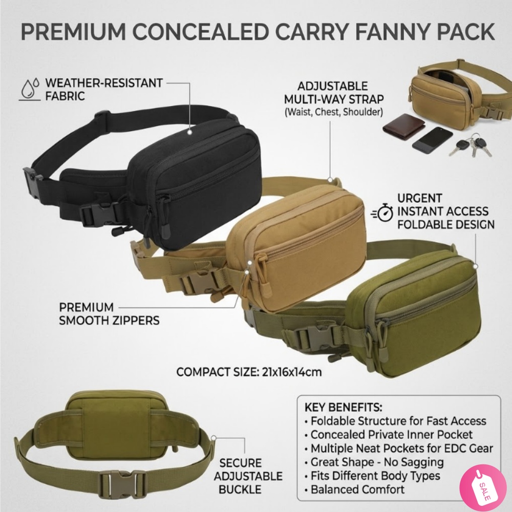 Edc Carry Bag For Men - Tactical Concealed Carry Fanny Pack Men